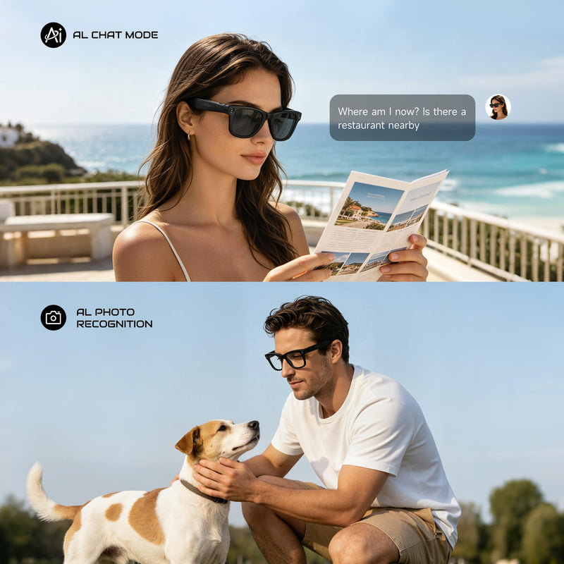JASPIN AI Smart Glasses with Camera and Bluetooth - 4K EIS Anti Shake Video & Photo Capture,Real Time Translation,AI Assistant with ChatGPT,Object Recognition,One-Click Video Creation Gray+clear+photochromic