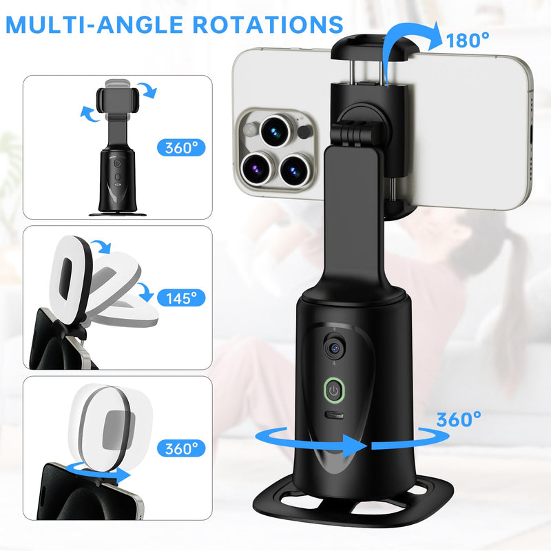 [AUSTRALIA] - Auto Face Tracking Tripod 360° Rotation Phone Stand, No App, Face Body Phone Camera Stand with Remote and Gesture Control, Rechargeable Smart Shooting Stand with Light (Upgrade Edition) 