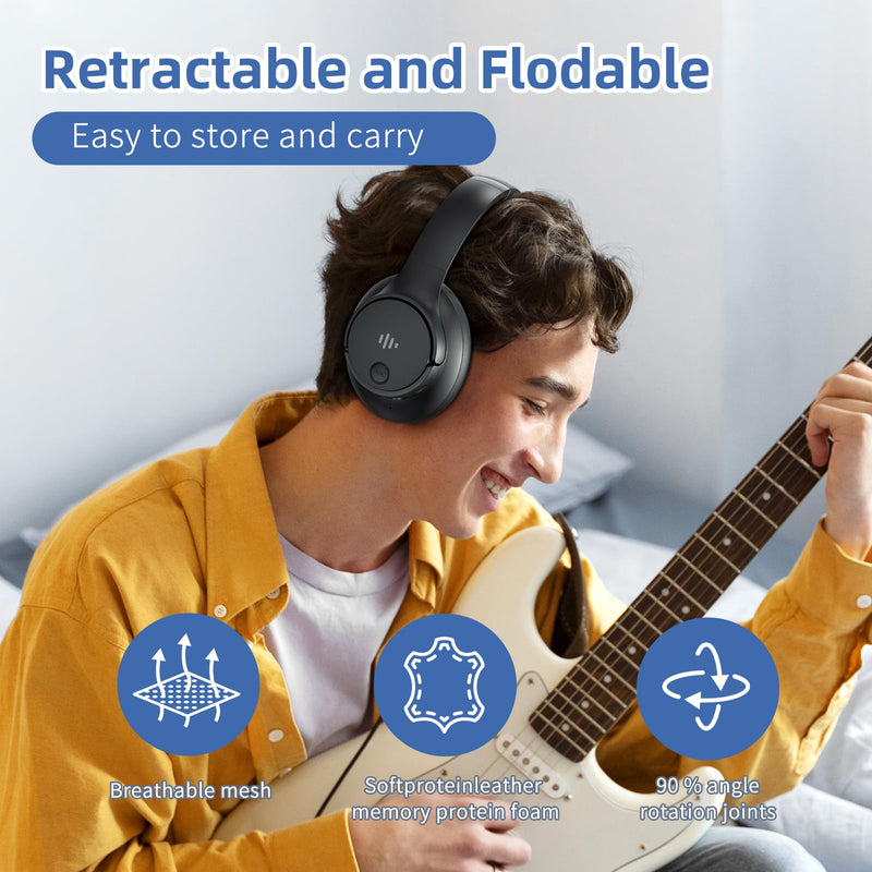 [AUSTRALIA] - Active Noise Cancelling Headphones,Wireless Over Ear Bluetooth Headphones with Microphone, Transparency Mode, 70H Play Time, Hi-Res Audio,(Deep Bass,) Lightweight Design, Bluetooth 5.3-Black 