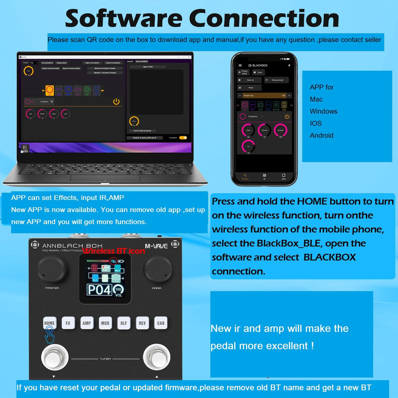 M-VAVE ANN Black Pedal Box Multi Effects Guitar Base Pedal - 80 Editable Presets With APP Create Your Paremeters Build in Battery ANN Blackbox
