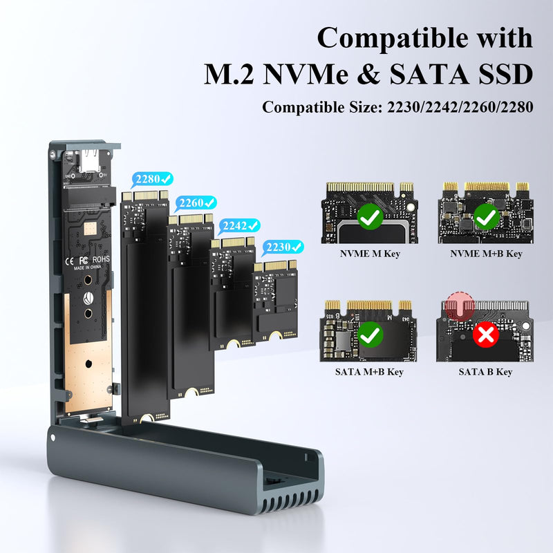 M.2 NVMe SSD Enclosure, Tool-Free Installation and SSD Enclosure with Cooling Fan, Tool-Free Installation,Full Aluminum Alloy, Sandwich Style Design