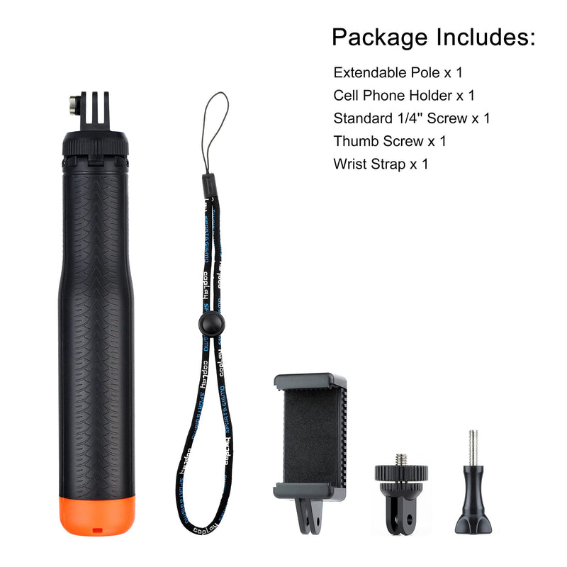 [AUSTRALIA] - GEPULY Waterproof Telescopic Selfie Stick Floating Hand Grip Tripod for GoPro Hero 10 9 8 7 6 5 4 3 2, Fusion, Max, OSMO and Most Action Cameras - Features as Floating Pole, Hand Grip, Monopod, Tripod Floating Tripod Pole for Action Camera 