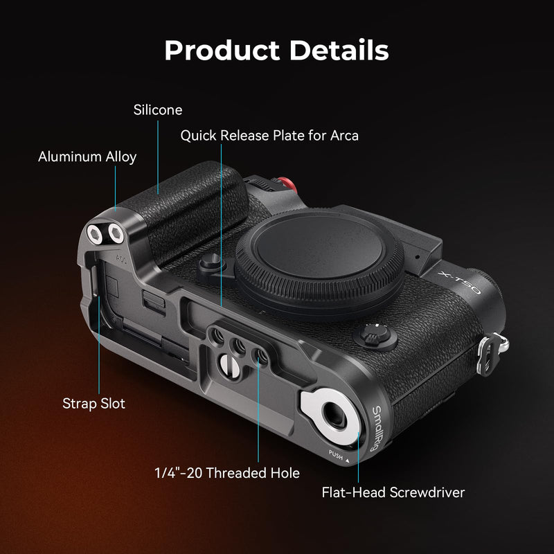 SMALLRIG X-T50 Handgrip, Silicone L-Shape Handle for FUJIFILM X-T50 Camera, Built-in Quick Release Plate for Arca, with Shutter Button and Hot Shoe Cover, Black - 4783