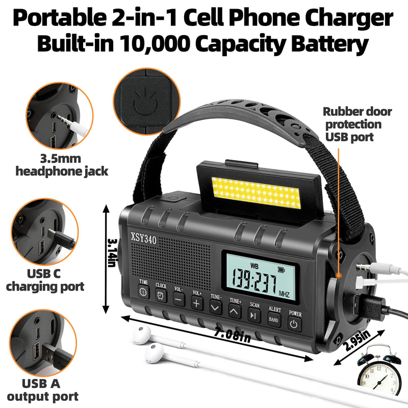 [AUSTRALIA] - QAUYYW Upgraded 37000mWh Emergency Hand Crank Radio AM/FM with LED Flashlight Solar Radio, Portable Weather Radio, Emergency Cell Phone Charger for Family Outdoor Camping and Emergency Rescue Us black 