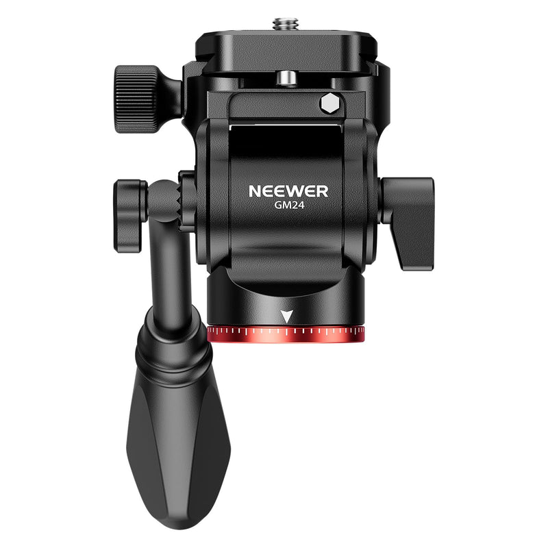 NEEWER Tripod Fluid Head Pan Tilt Head with Quick Release Plate and Handle, Metal Camera Tripod Head Compatible with Arca Swiss for Compact Video Cameras DSLR Cameras, Load up to 6.6lb/3kg, GM24 Red