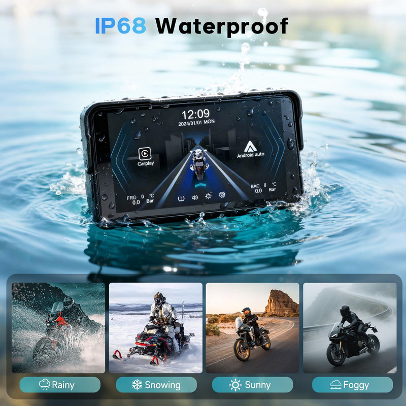 5-Inch Motorcycle CarPlay Screen Wireless Android Auto for Moto with GPS Navigation for Motorbike Bluetooth Voice Control Portable Moto Car Play Screen 5-Inch