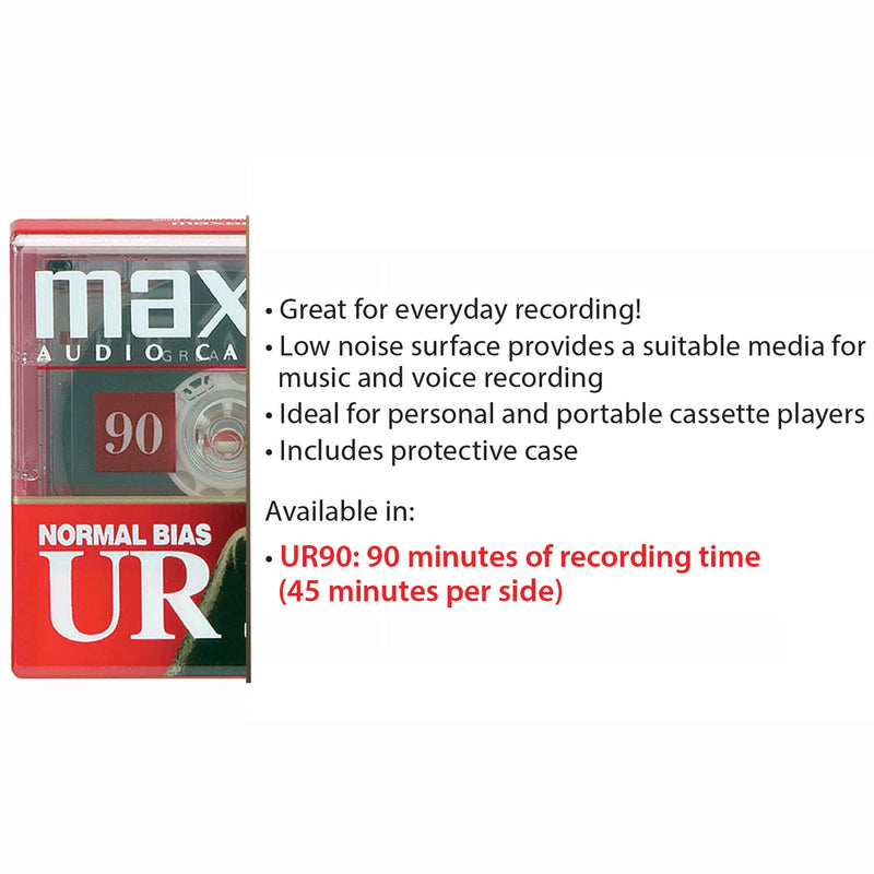 Maxell UR 90 Normal Bias Blank Audio Recording Cassette Tape, Low Noise, 90 Minute Recording Time, 5 Pack 1 Pack