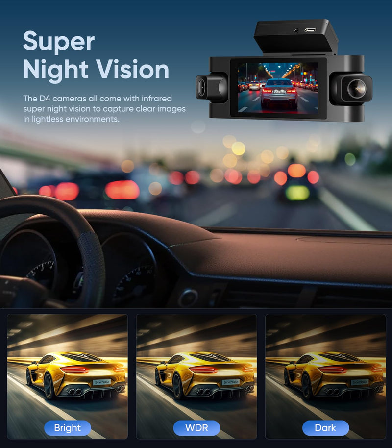 [AUSTRALIA] - AINAVIGO 4 Channel Dash Cam 360° View,1080P Front and Rear Inside, Left Right Dash Camera for Cars, 8 IR Lamps Night Vision,3inch Screen,G-Sensor,Parking Mode 