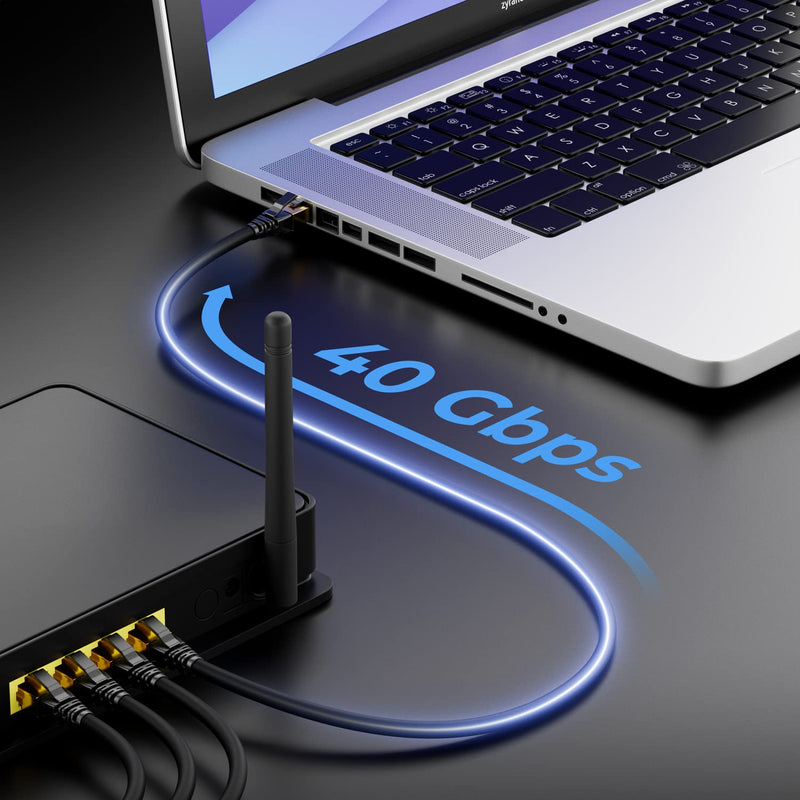 deleyCON 5 x 2 m CAT8.1 Patch Cable, Network Cable, Data Cable, S/FTP PIMF, 2000 MHz, 40 Gbit, RJ45, LAN DSL Cable, CAT.8 Ethernet Cable, RJ45 Connector, Black