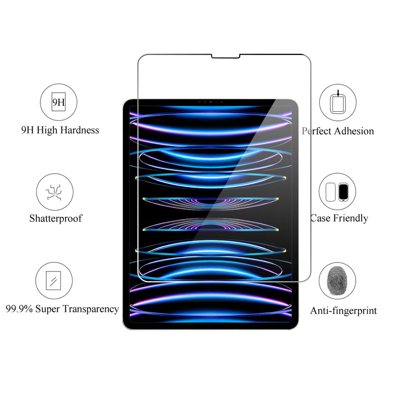 Ailun 2 Pack Screen Protector for iPad Pro 12.9 Inch Display [2022 & 2021 & 2020 & 2018 Release] Tempered Glass [Face ID & Apple Pencil Compatible] Ultra Sensitive Case Friendly [2 Pack]