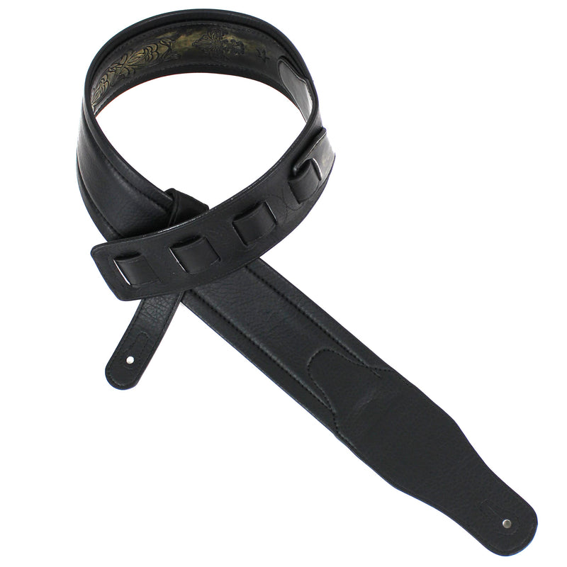 Walker and Williams GB-24 Brushed Gold Padded Guitar Strap with Fleur De Lis & French Chain Design for Acoustic, Electric, and Bass Guitars