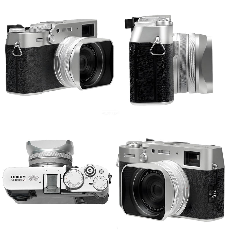 [AUSTRALIA] - X100VI X100V Metal Lens Hood Shade with Cap and 49mm Adapter Ring Kit for Fuji X100VI Fujifilm X100V X100F X100 X100S X100T X70 Camera (Silvery) silvery 