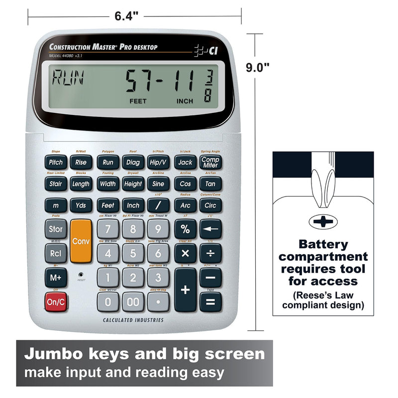 Calculated Industries 44080 Construction Master Pro-Desktop Advanced Construction Math Feet-Inch-Fraction Calculator with Trig Tool for Architects, Estimators, Contractors, Builders and Remodelers | Advanced Construction Math, Feet-Inch-Fraction, Trig ...