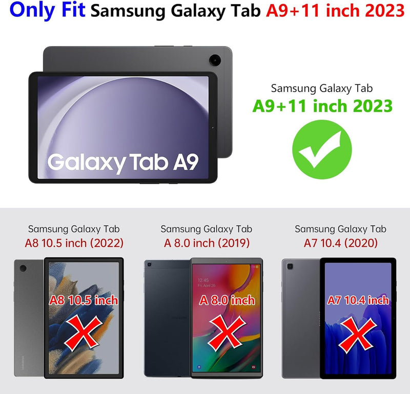 ZtotopCases for Samsung Galaxy Tab A9+ / A9 Plus 11'' 2023 (SM-X210/X216/X218), Shockproof Hard Duty Case with Screen Protector+360 Rotating Hand Strap&Stand+Shoulder Strap for Tab A9+ Tablet, Black A9 11Inch Black