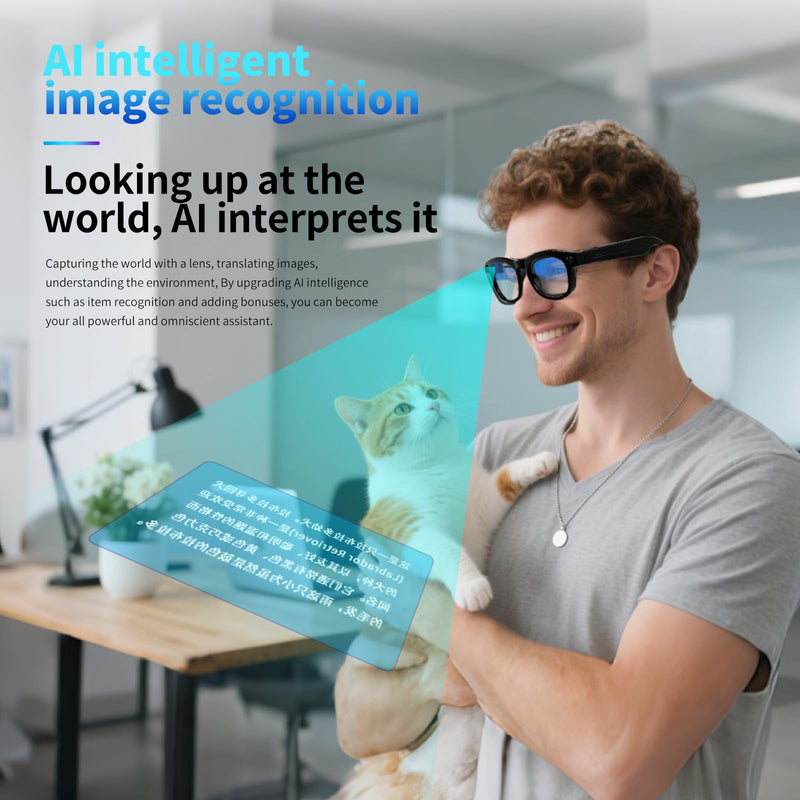 AI Smart Camera Glasses Bluetooth Real Time 130+ Language Translation Eye Glasses 1080P Video Recording Open Ear Audio Handsfree Eyewear with 16GB Storage for Office Work Computer Travel Vlog Clear