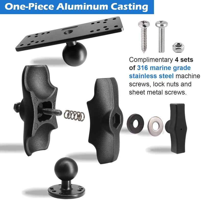 Cast Aluminum C Size 1.5" Short Arm Fish Finder Mount | Universal marine electronic plate with 38mm C size ball. Compatible with Garmin Lowrance and Humminbird