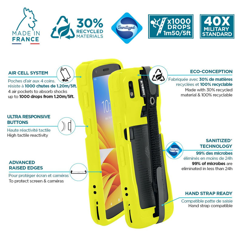 Mobilis Rugged Case for Zebra TC22 TC27 Mobile Computer with Handstrap, Reinforced Protective Cover, Military Grade Shockproof, Compatible with Charging Accessories, Recycled Materials, Neon Yellow