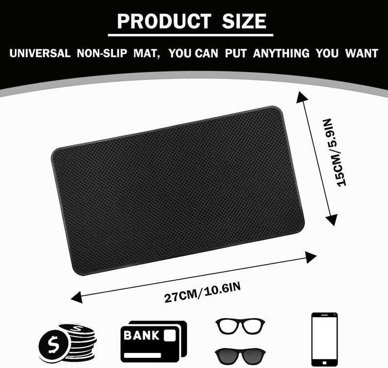 Car Dashboard Anti-Slip Mat, 10.6" x 5.9" Universal PVC Sticky Adhesive Pad for Auto, Multifunctional Vehicle Dash Strong Gripping Pad for Cell Phones Sunglasses Keys Coins Cell Phone Automobile Pads