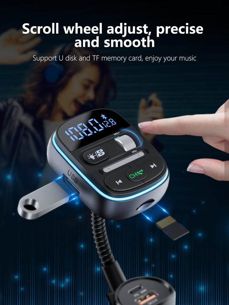 [AUSTRALIA] - LENCENT Bluetooth FM Transmitter PD 30W, Bluetooth Car Adapter with QC3.0 Fast Charger, Hi-Fi Bass Music, Wireless Radio Receiver Hands-Free Calling, [Color Light] 