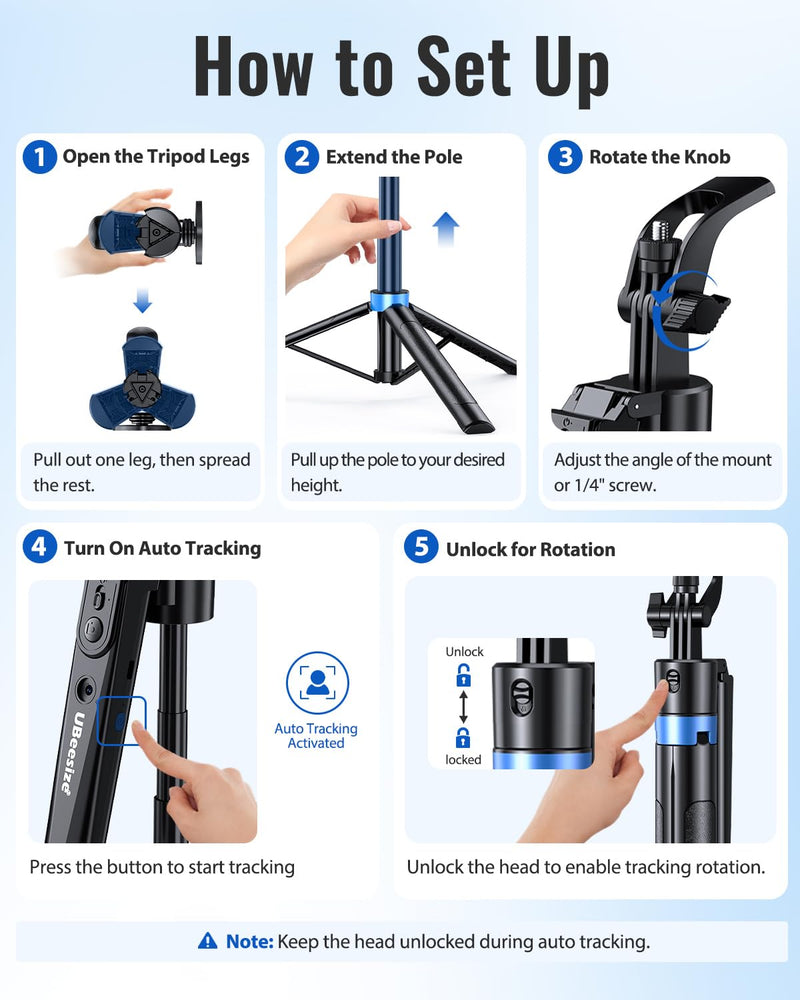 UBeesize 72” Auto Face Tracking Tripod for iPhone, MagSafe Selfie Stick with Remote, 360° Magnetic Phone Stand with Gesture Control for TikTok, Live Stream & Vlogging 72-in
