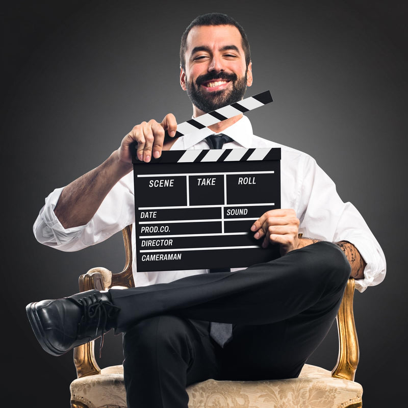 Movie Film Clapboard Hollywood Wooden-Clapper Board Directors Photography Studio Video TV Clapper Board with Erasable Pen Movie Theater Props Decor，Black Clap Board 10.5 X 11.7 inches (Black) Black