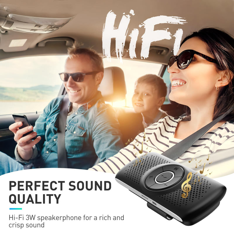 AGPTEK Car Speaker with Bluetooth 5.3, Hands Free Phone Kit for Calls, GPS | for Music with TF Card Slot, Instant Connect, Siri Google Assistant Support Wireless Car Visor Clip Speakerphone (Black) Black