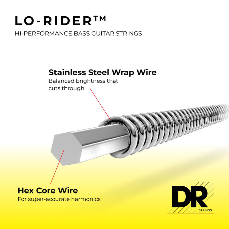 DR Strings Lo-Rider - Stainless Steel Hex Core Bass 45-105 .045-.105