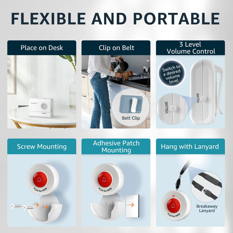 [AUSTRALIA] - Caregiver Pager Wireless Nurse Call Button for Elderly Monitoring SOS Alert System Portable Alarm Call Bell for Home Care Seniors Patients Emergency 3 Call Buttons 2 Pagers 