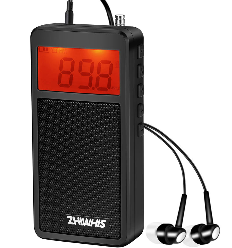 [AUSTRALIA] - ZHIWHIS Portable Radio, AM FM Receiver, DSP Small Pocket Radios Operated by AAA Batteries, Digital Clock, 100 Station Memory, Start Timer/Sleep Timer, for Walking/Running, Black ZWS-105 