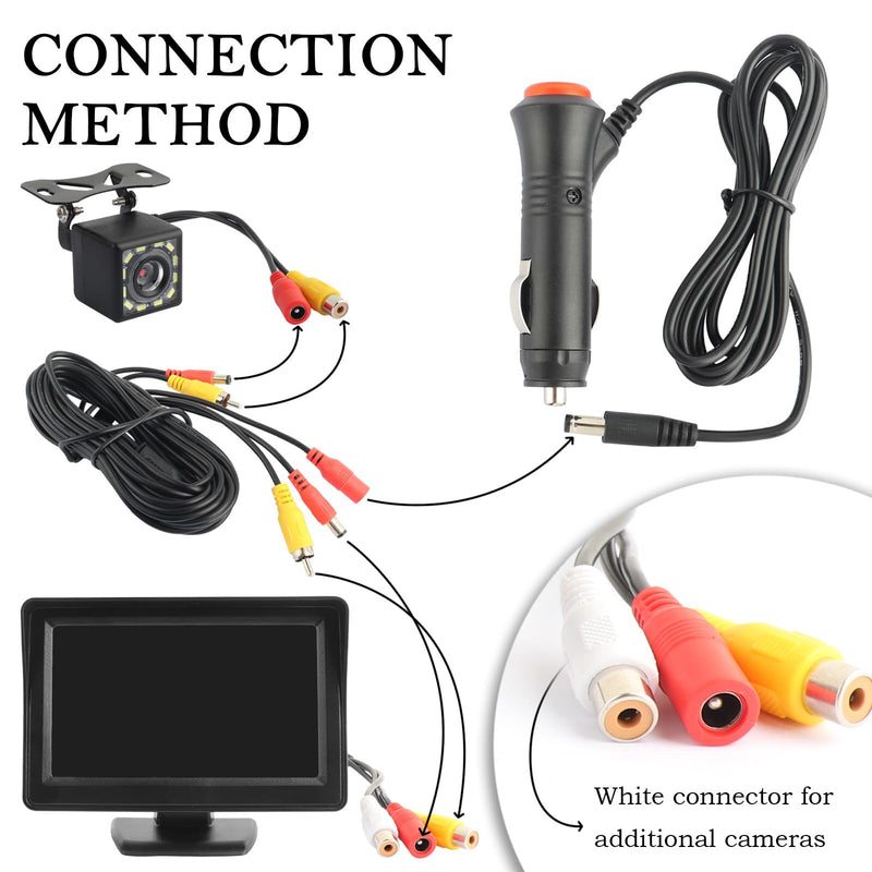 Plug & Play Backup Camera with Monitor 4.6'',12 LED HD Rearview Mirror Camera for Night Vision,150° Wide Angle Universal Car Reverse Camera with Monitor System Fits Cars,SUV,Trucks