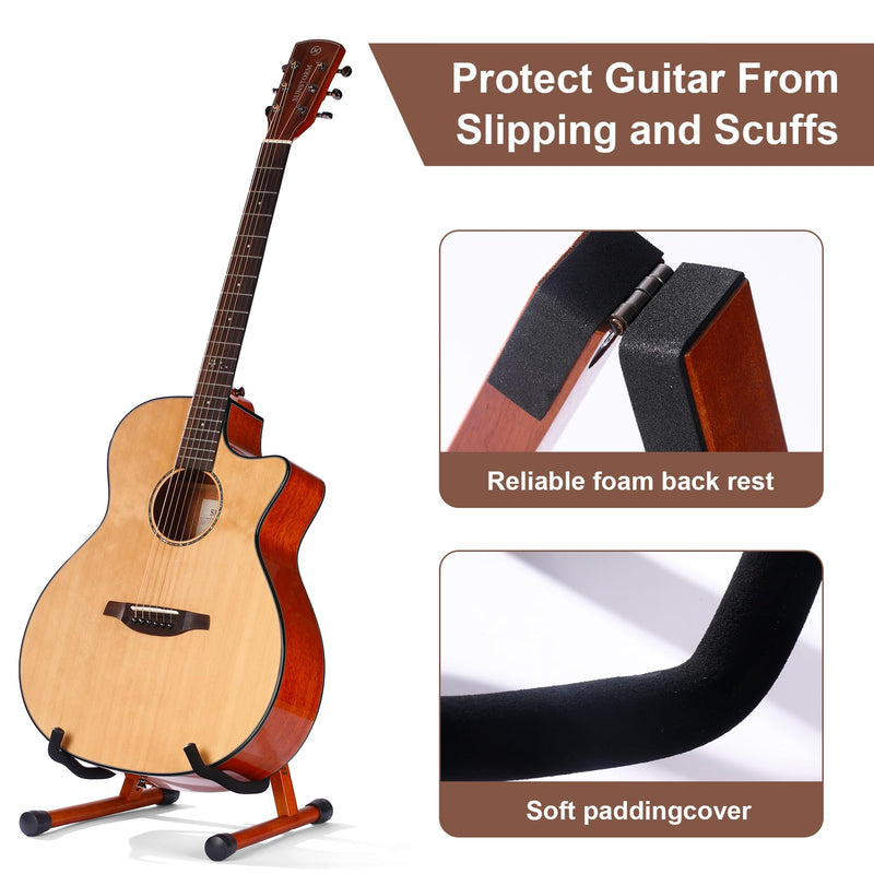 Wood Guitar Stand,Folding A- Frame Floor Guitar Rack for Guitars,Bass, Strings Instrument,Acoustic Guitar Display Rack (MA-38G Mahogany) MA-38G Mahogany