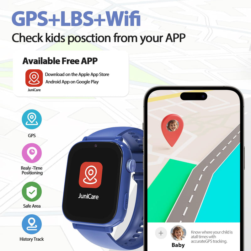 Smart Watch for kids-4g GPS Kids Phone Watch | Game Camera Pedometer Alarm Clock-Kids Watches for Girls Boys 4-12 Age Gifts Blue