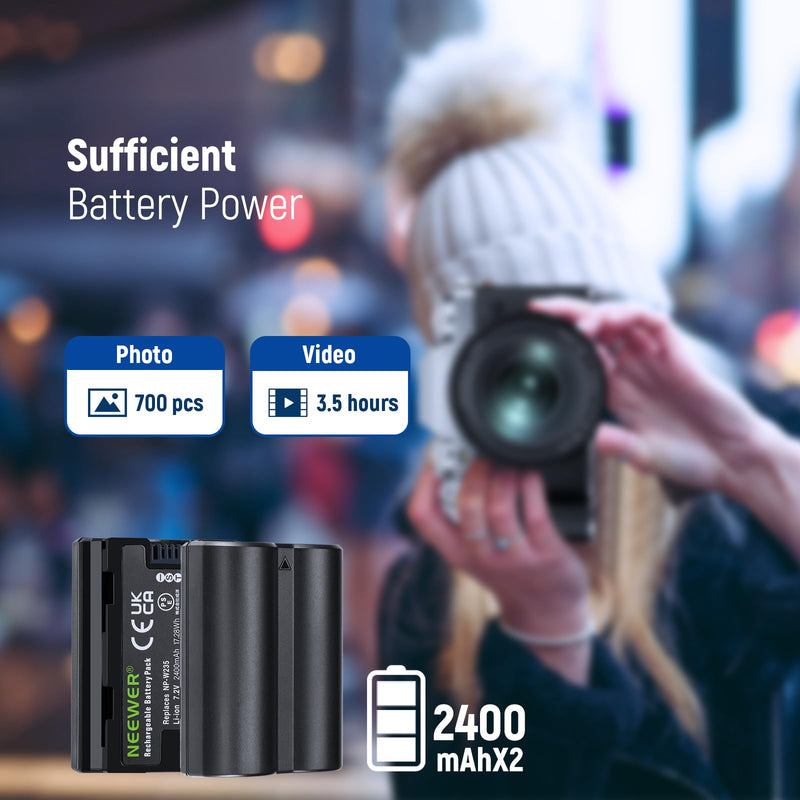 [AUSTRALIA] - NEEWER NP-W235 Camera Battery Charger Set, Dual Slot USB Charger with LCD, 2 Pack 2400mAh Replacement Batteries Compatible with Fujifilm X-T5 X-T4 GFX 100S X-H2S X-S20 GFX 50S II VG-XT4 Battery Grip 