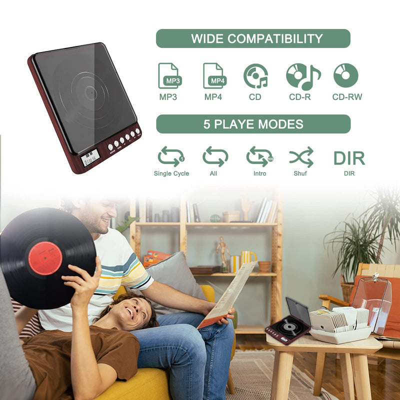 [AUSTRALIA] - Portable CD Player with Speakers 2000mAh Rechargeable CD Player Portable with Double 3.5mm Headphones Jack,Small Anti-Shock Personal CD Player for Car Aux or Home Music Player 806-Red 