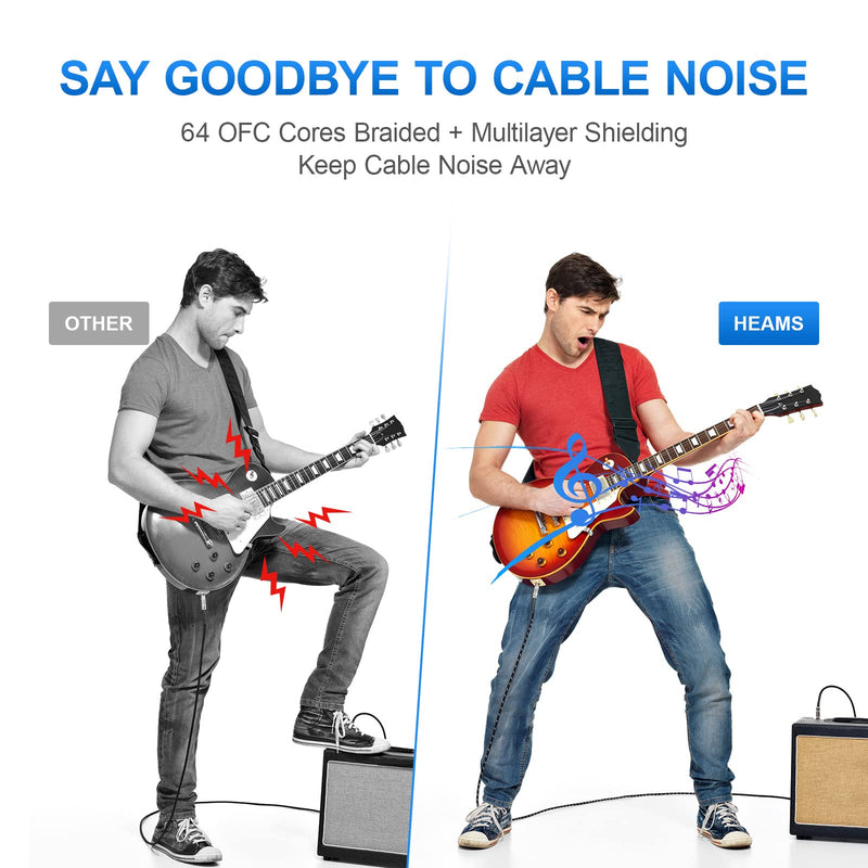 2 Pack Premium 10 FT Guitar Cable, 1/4 Inch Instrument Cable- Noise Free and Long-lasting Guitar Chord- AMP Cord for Bass, Electric Guitar, Electric Mandolin, Right Angle 10FT 2PK Right Angle to Straight Angle Black White