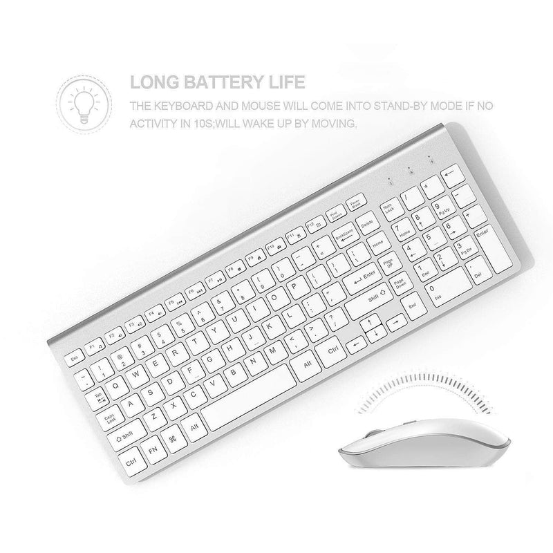 Wireless Keyboard Mouse, J JOYACCES 2.4G Compact and Ultra Slim Wireless Keyboard and Mouse for Windows, Computer, Desktop, PC, Laptop-Sliver sliver