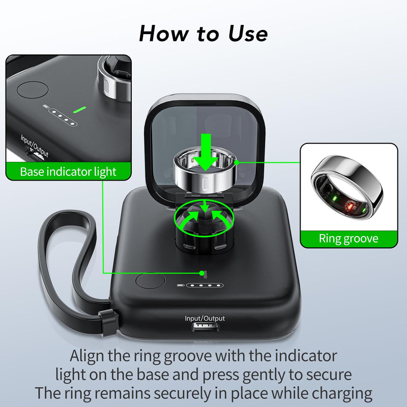 HUOTO Portable Charging Case for Oura Ring Gen 4, Smaller 5000mAh Fast Charging Power Bank with USB-C Cable,Travel Keychain Battery Pack for iPhone Air/17/16/15/ Galaxy Black
