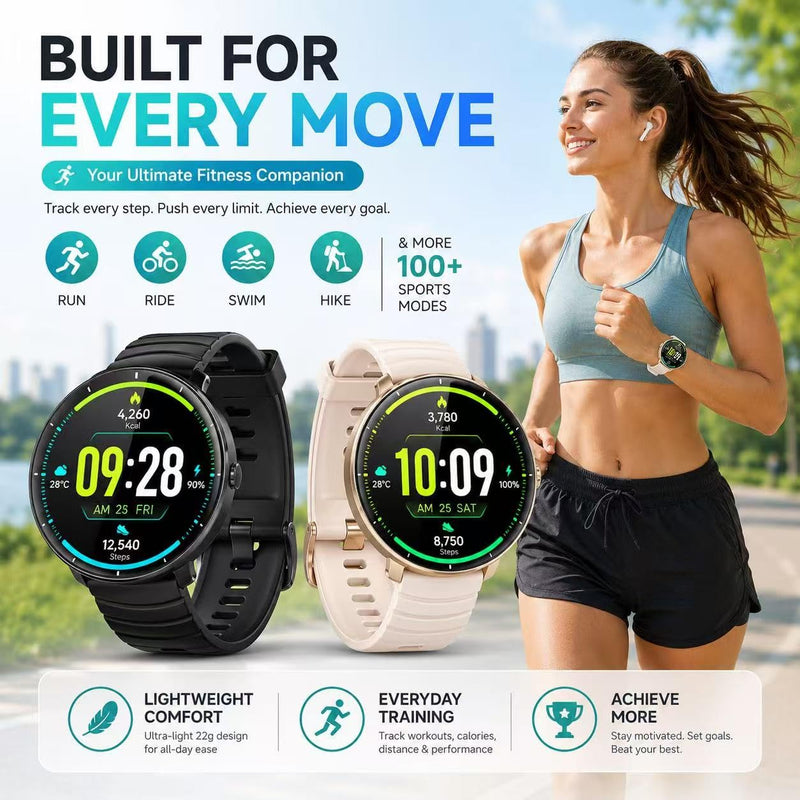Smartwatch for Swimming 5ATM with GPS, Compass, AI Swim Analysis, Heart & Sleep Tracking, 100+ Sports Modes, HD Display, Long Battery Life, Fitness & Outdoor Training Watch - Men & Women (BLACK) BLACK