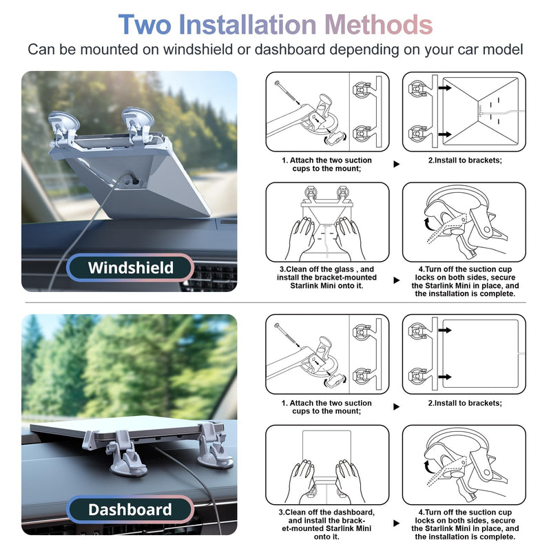 Starlink Mini Car Mount for Dashboard, Star-Link Mini Dash Mount | for Starlink Mini Suction Cup Mount for Car Dashboard & Windshield Suitable Most Vehicles and Ensures Stable Satellite Signal