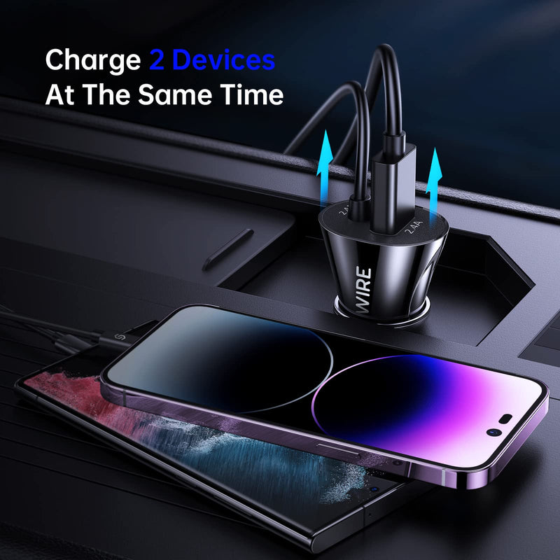 Syncwire iPhone Car Charger - Upgrade [Apple MFi Certified] 4.8A/24W Car Charging Adapter with Built-in Coiled Lightning Cable for Apple iPhone 14/13/12/11/Xs/XS Max/XR/X/8/7/6 Plus, iPad & More 5FT