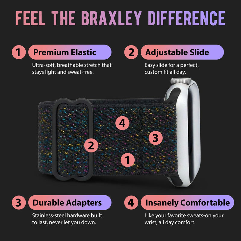 Braxley Bands for Apple Watches - Stretchy and Washable - Adjustable with Apple Watch Bands for Women & Men - Compatible with Apple Watch Series SE Ultra 9 8 7 6 5 4 3 2 1 Onyx 44mm / 45mm / 46mm / Ultra
