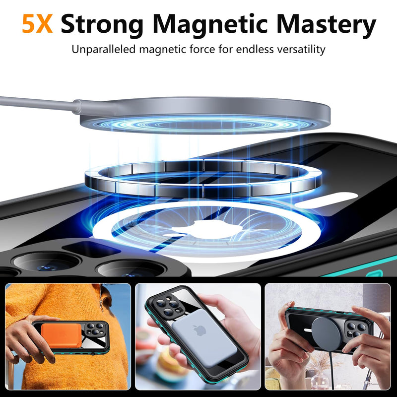 Magnetic for iPhone 14 Pro Case Waterproof [Compatible with MagSafe] [IP68 Underwater] [Built-in Camera Lens & Screen Protector] Full Body Shockproof Phone Case Blue Blue-Mag