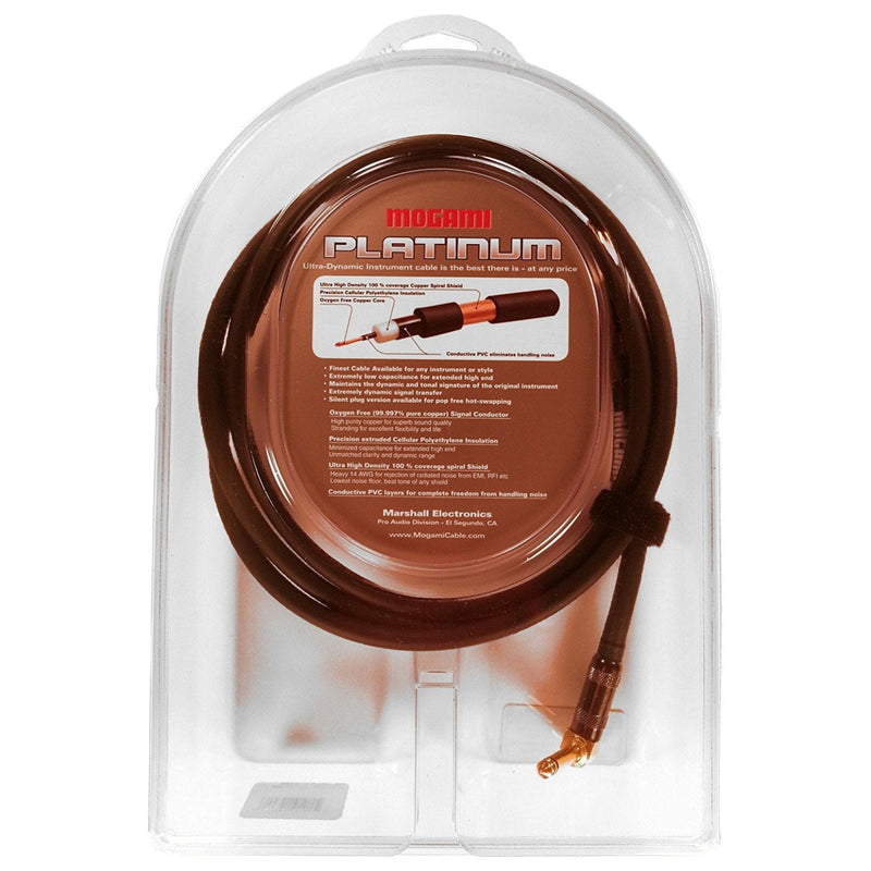 Mogami PLATINUM GUITAR-06R Instrument Cable, Gold 1/4" TS Right Angle to Straight Plug, 6 ft. 6 Foot