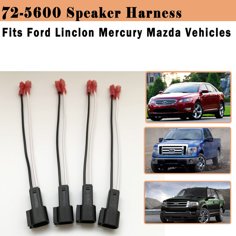 4 Pack 72-5600 Speaker Harness Replacement for Ford Speaker Wire Harness Adapter Replacement for Ford F150 F250 Escape Mustang Lincoln Mercury Mazda Speaker Wiring Harness Adapter 4