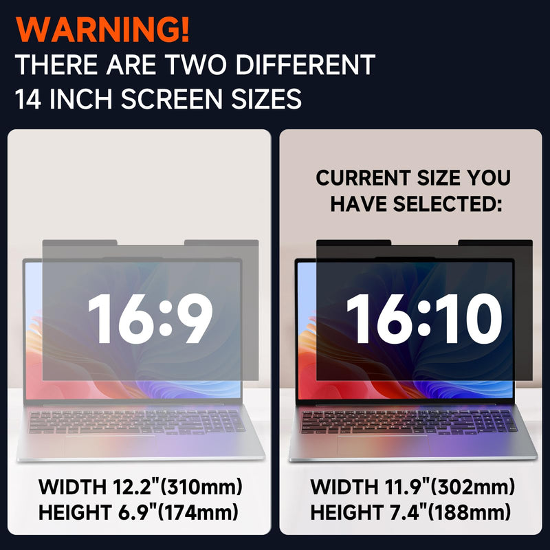 Laptop Privacy Screen 14 Inch Magnetic(16:10 Aspect Ratio) Removable | Anti Spy Blue Light Glare Laptop Privacy Screen Filter Matte for Dell/Hp/Acer/Lenovo/Samsung/Asus/ThinkPad 14 Inch with 16:10 Aspect Ratio