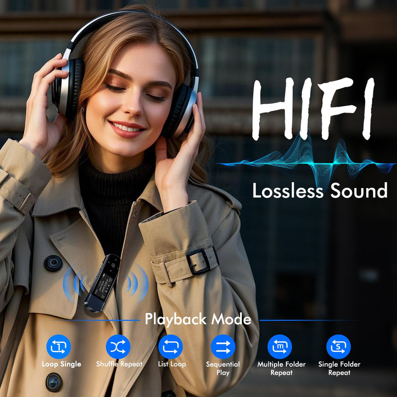RUIZU 64GB USB MP3 Player with Bluetooth 5.3, Clip Jam Portable Music Player for Sports Running, USB MP3 Player Stick with FM Radio, Voice Recorder, Digital Audio Shuffle Repeat, Phone File Transfer Blue