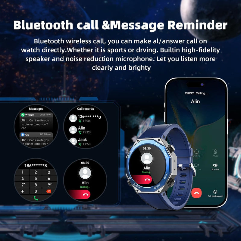 Rogbid Military Smart Watch for Men (Answer/Make Call) 1.45" AMOLED 680mAH IP69 Waterproof Smartwatch for iOS Android Phones Fitness Tracker Watch Heart Rate Blood Pressure Sleep Monitoring Blue