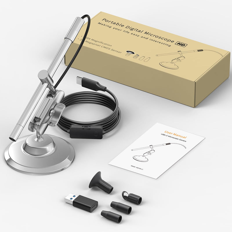 [AUSTRALIA] - Teslong USB-C Digital Microscope, 10X to 200X Magnification Portable Camera with 8 LED Lights, Handheld Rotating Metal Stand for Coin, Electronic, Compatible with iPhone 15+ and Android Devices 