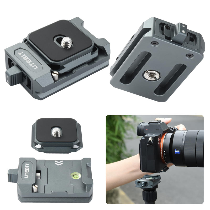 UTEBIT Camera Quick Release Plate Aluminum QR Clamp Adapter Set with 1/4“ & 3/8” Screw Adapter Compatible with Arca Swiss Peak Design Capture V3 Camera Tripod Ball Head