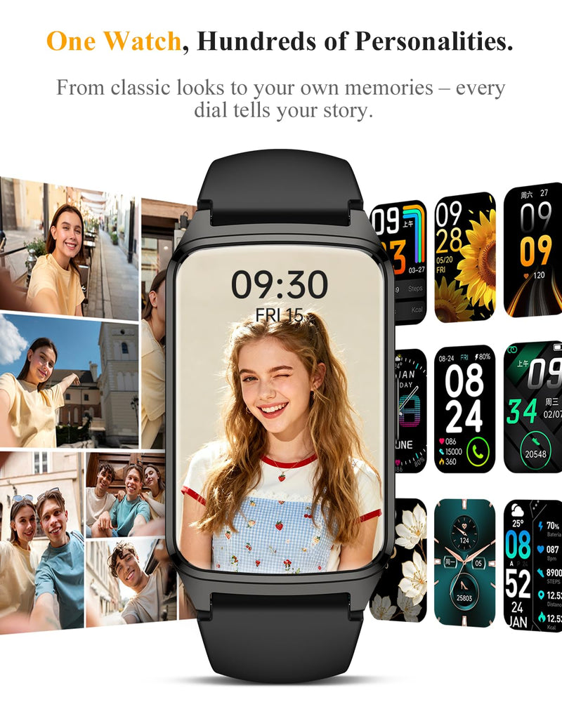 Fitness Smart Watch for Women Men, Step Counter for iOS iPhone Android with Sleep Calorie Monitor, Daily Activity Workout Tracker, IP68 Waterproof, 110+Sport Modes Smartwatch (Black) Black